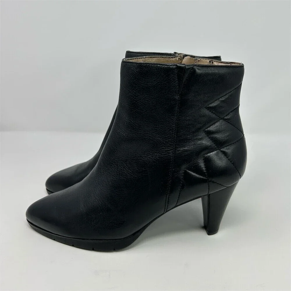 ECCO Womens Black Ankle Booties Quilted Zip Stiletto Heel Almond Toe Size 41